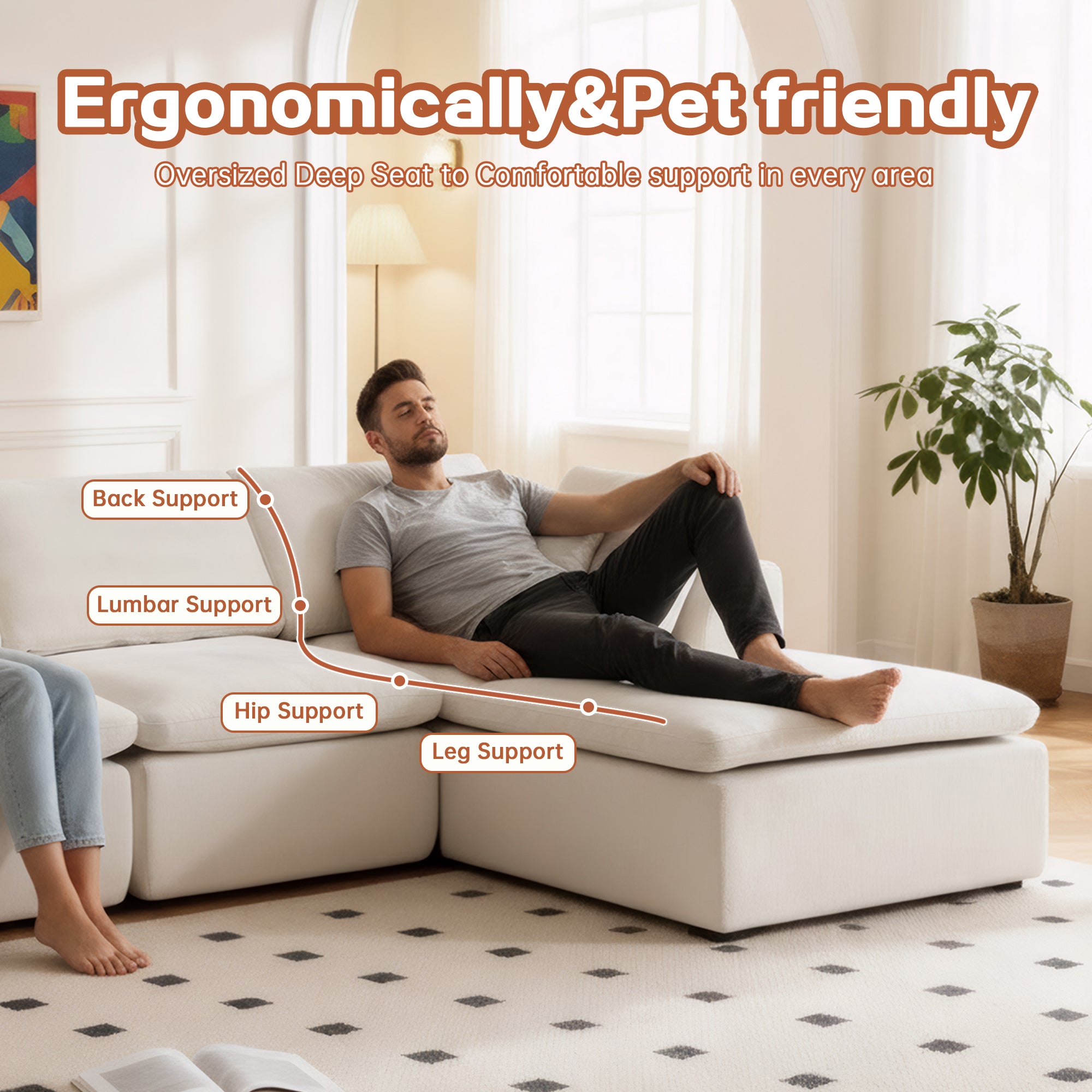 L-Shaped Sectional Sofa - Modern Style with ergonomic deep seat and pet-friendly design, offering full body support.