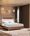 Mid-Century Modern King Size Bed with Upholstered Headboard.