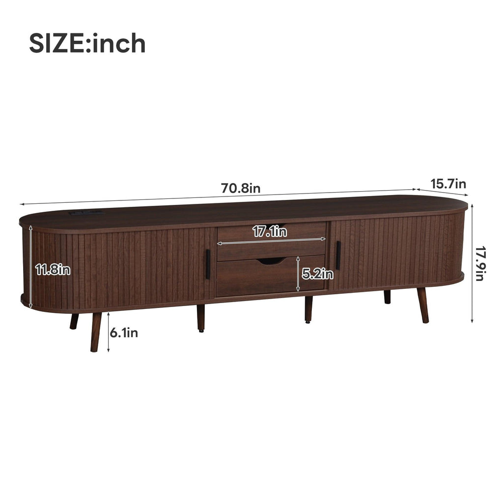 Mid Century Modern TV Stand for 70-Inch TVs with Power Outlet.