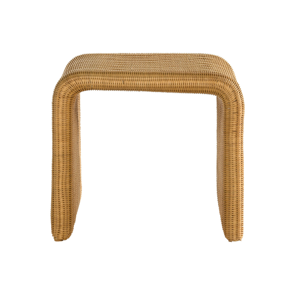 Front view of Square Woven Rattan End Table, Natural, featuring a seamless woven texture and minimalist shape.