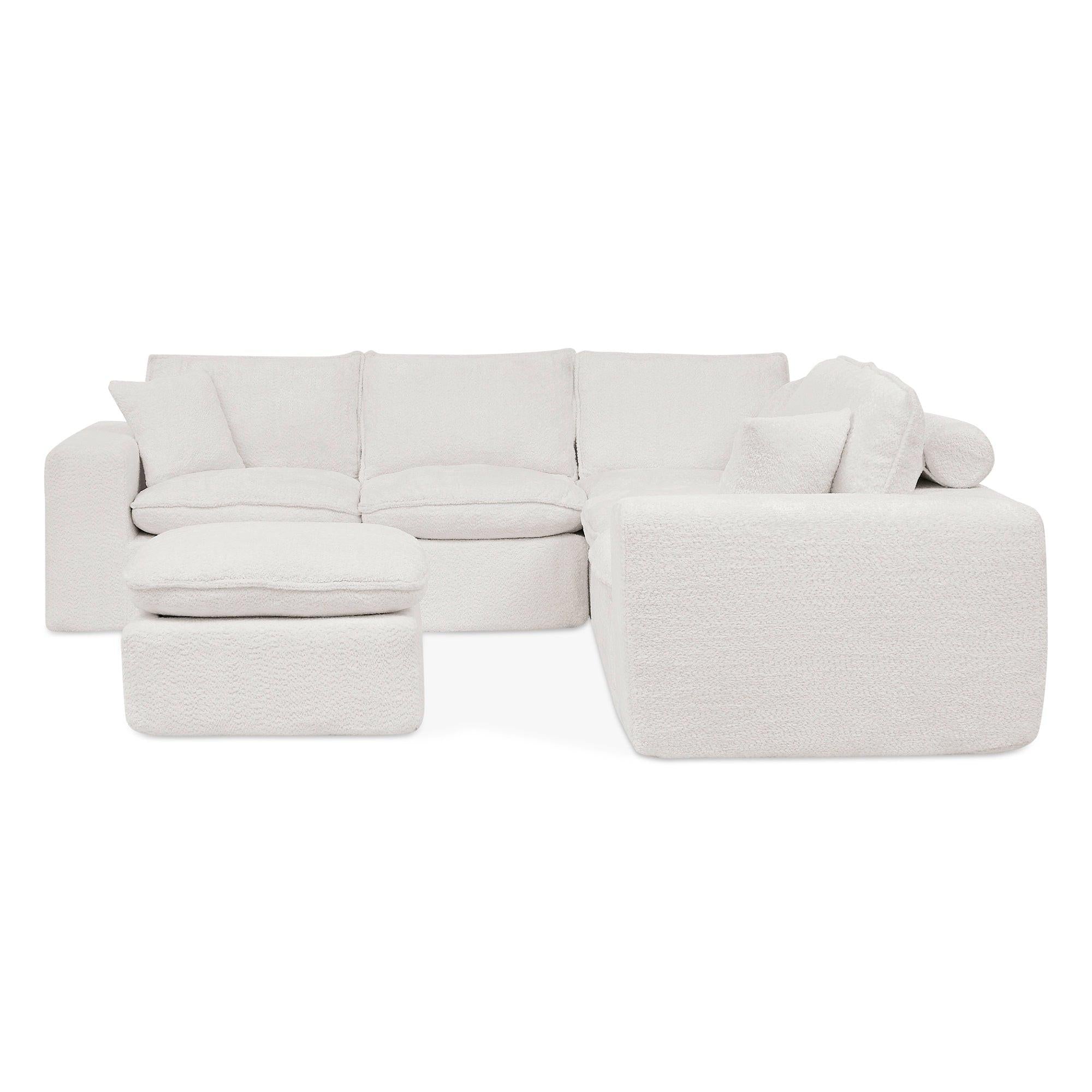 Modern Boucle L-shaped Sectional Sofa with Ottoman.
