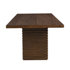 Walnut Dining Table 95 Inch - Solid Wood | Seats 8, end view showcasing thick tabletop and stacked wood pedestal design.