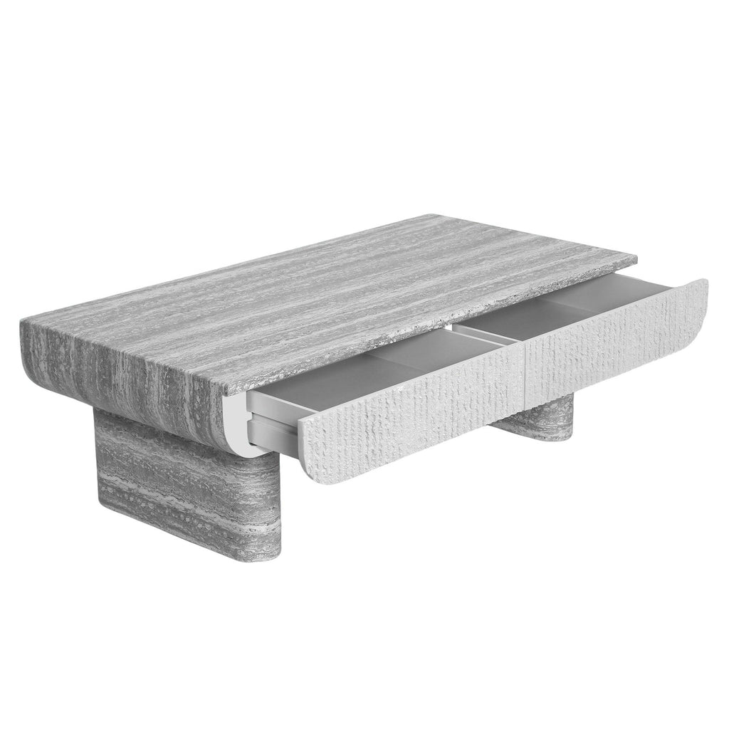 Mid Century Modern Coffee Table with Grey Wood Texture.