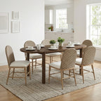 7-Piece Oval Solid Wood Dining Set in Walnut with Brown Chairs