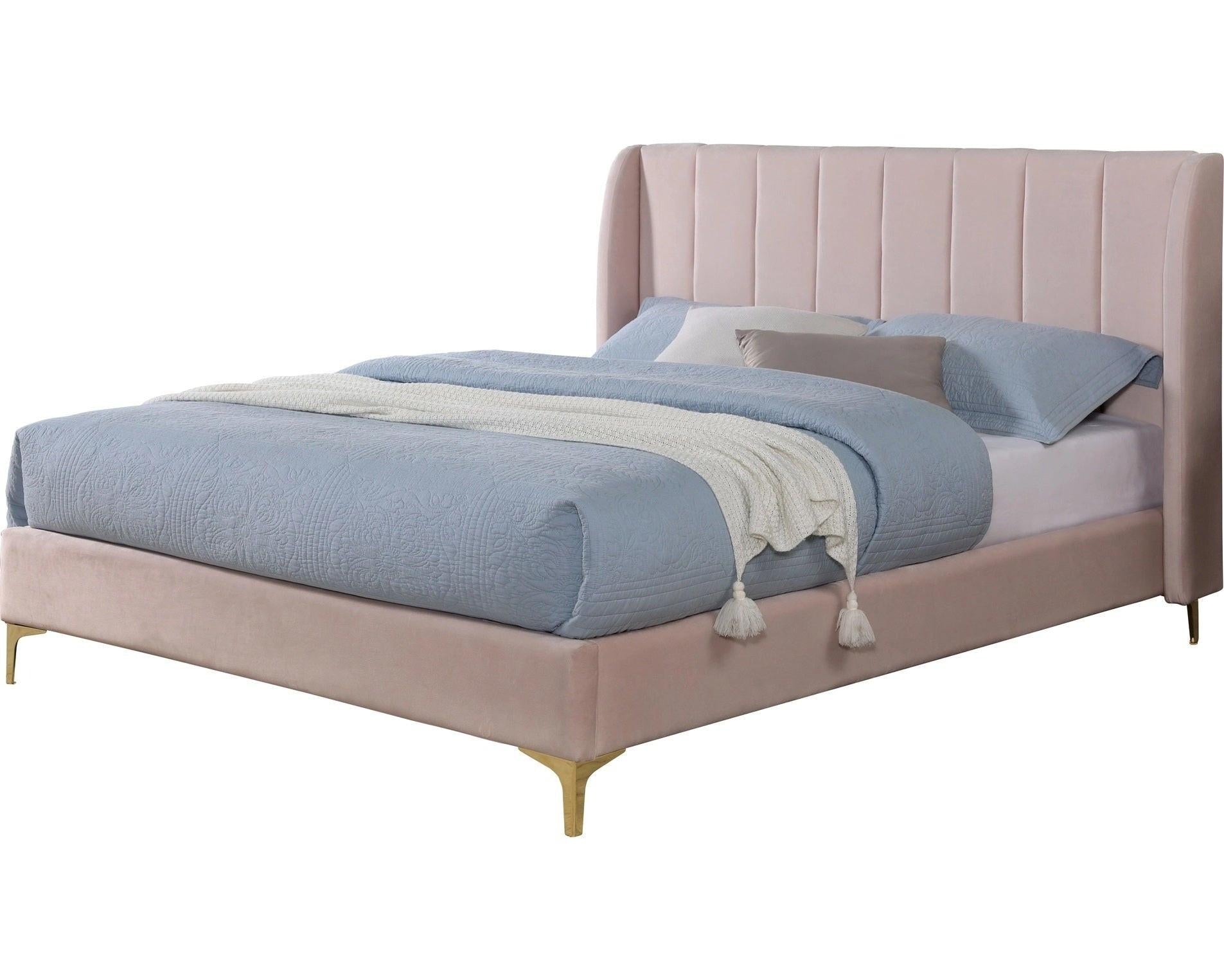 Light Pink Queen Bed with Wingback Headboard.