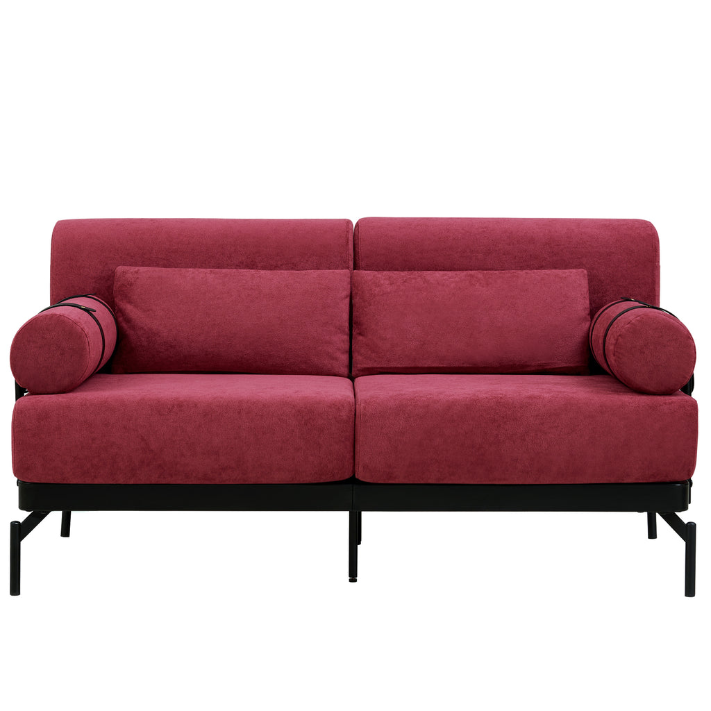Modern Loveseat Sofa 59' Sofa Couch 2-Seater with USB Ports, Unique Cylindrical Armrests, Red Chenille