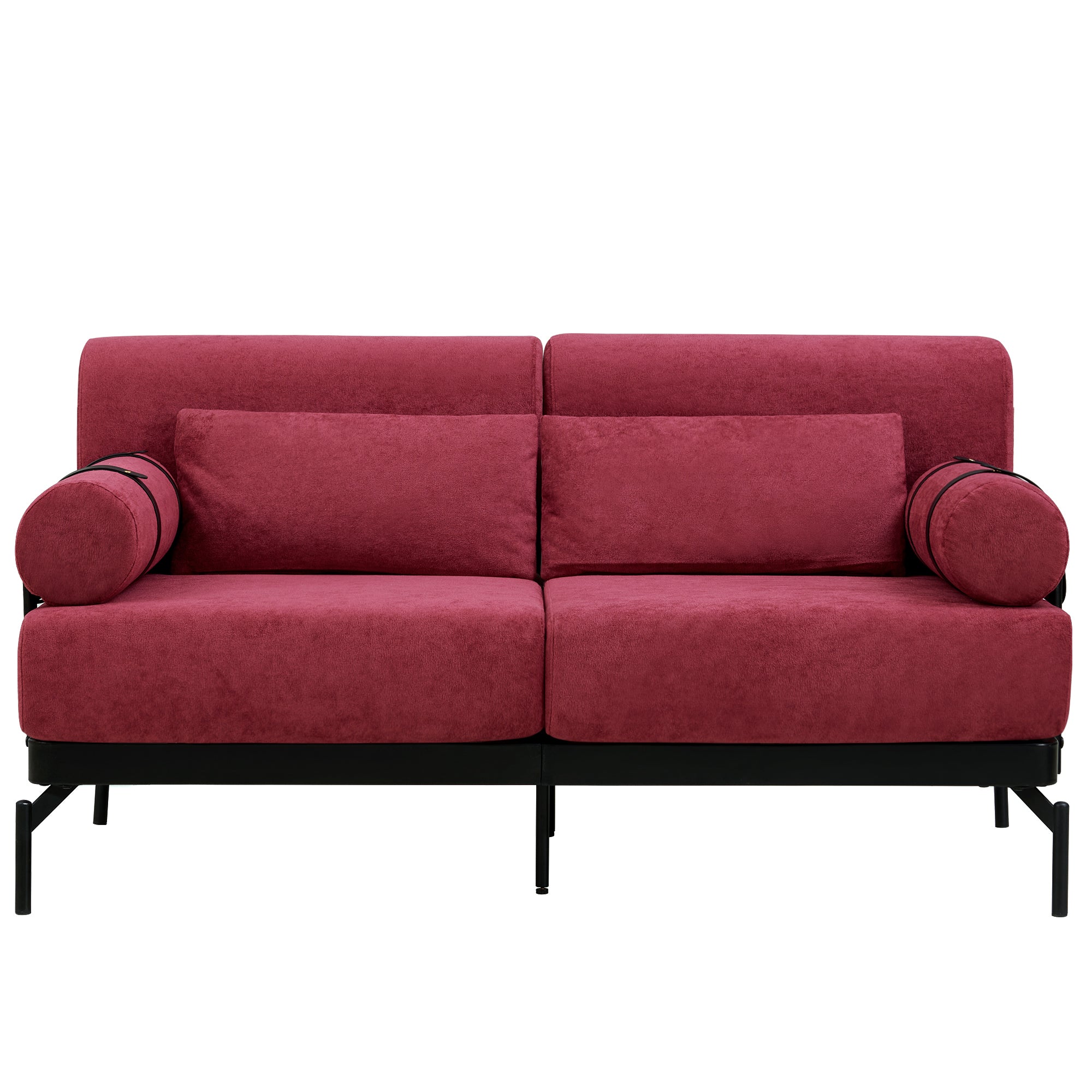 Modern Loveseat Sofa 59' Sofa Couch 2-Seater with USB Ports, Unique Cylindrical Armrests, Red Chenille