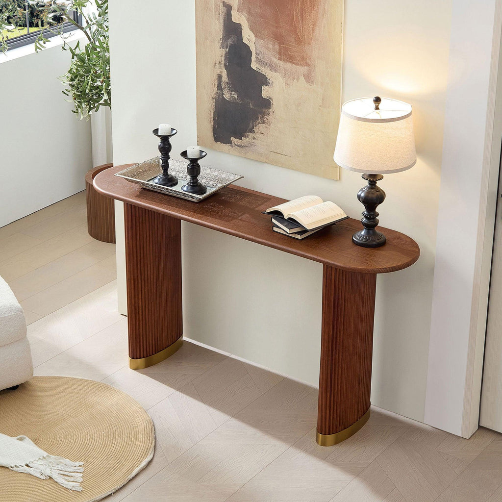 Narrow Console Table in Brown with Modern Design.