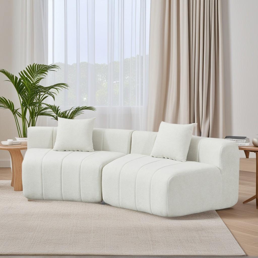Chenille Curved Sectional Sofa with 2 Pillows.