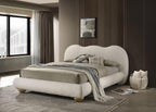King Size Boucle Upholstered Bed with Wood Feet.