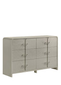 Modern 6-Drawer Dresser with textured fronts and sleek metal handles, ideal for stylish bedroom storage and contemporary interiors.
