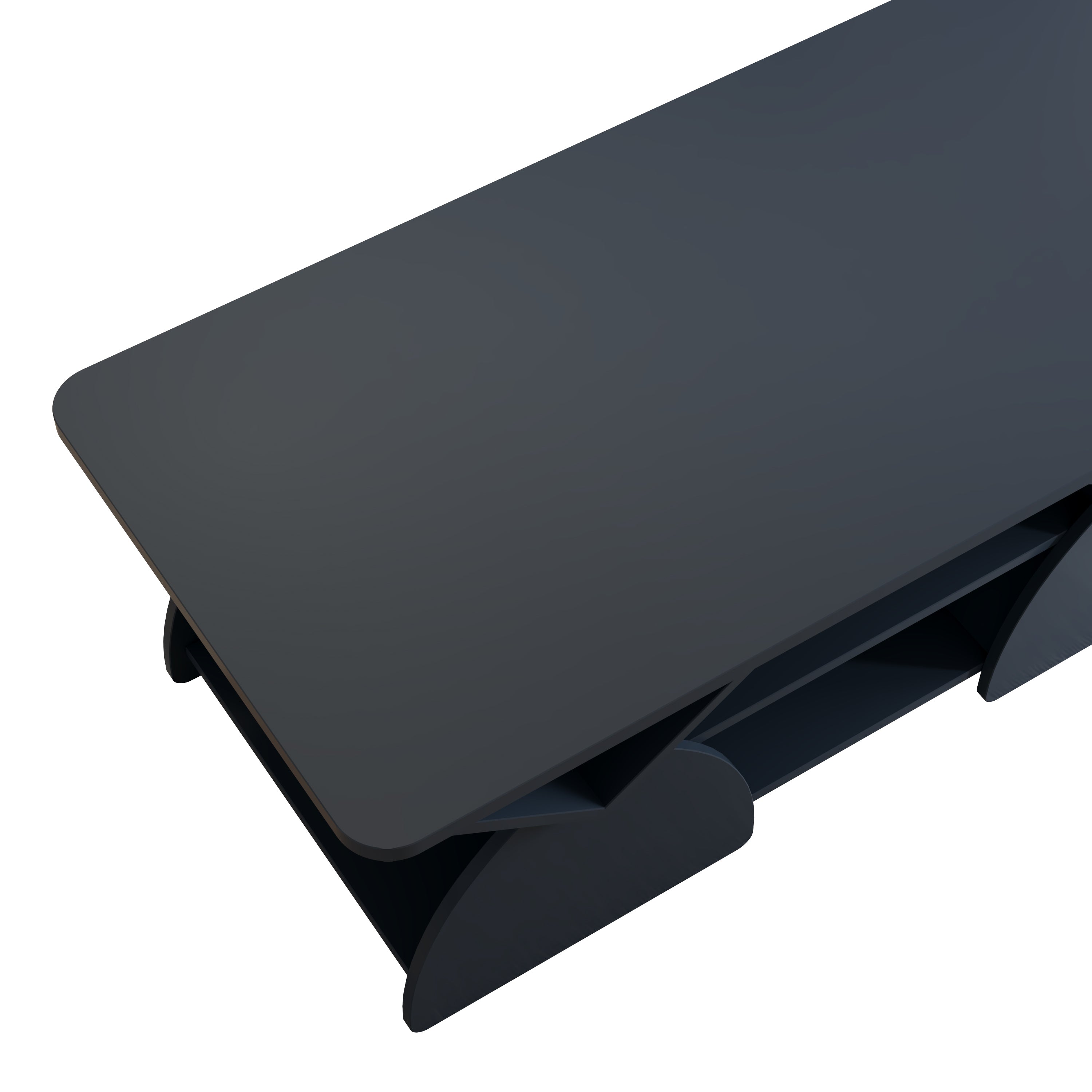 Close-up of Blue Geometric Coffee Table top, featuring a smooth matte finish and durable engineered wood surface.