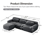 Dark Grey Plush Sofa - L-Shaped, No Assembly | Modular Design with detailed dimensions and ergonomic layout for modern living spaces.
