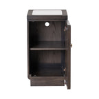 Interior view of Transitional Side Table showing two storage shelves and cable management hole, combining style and functionality.