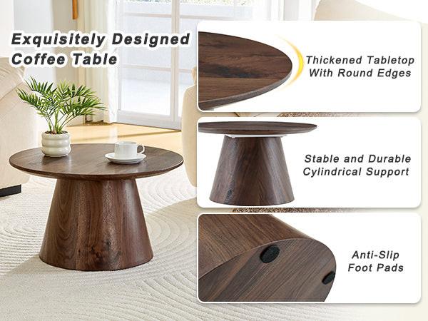Walnut Wood Coffee Table with 23.6-Inch Diameter.