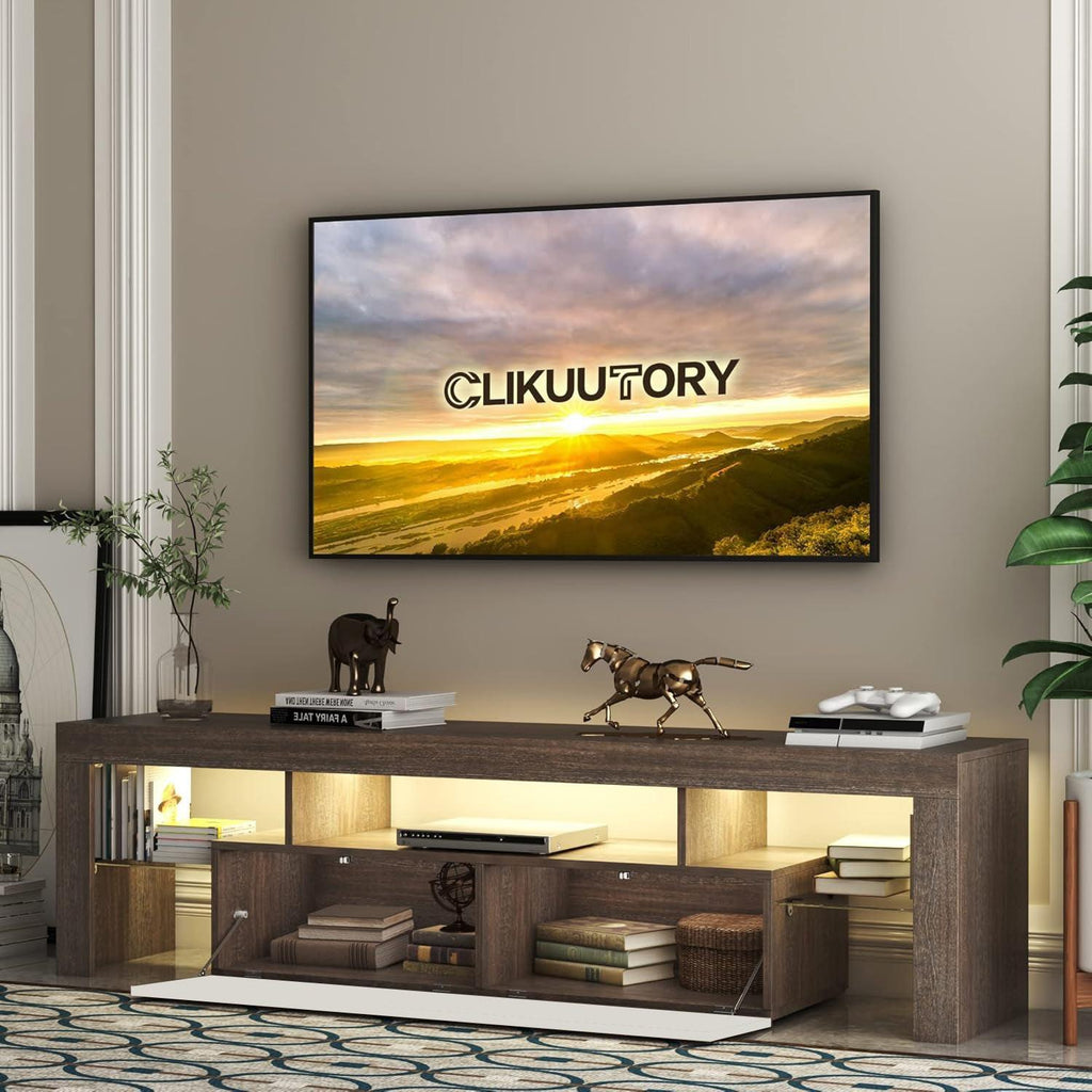 LED TV Stand with Storage for 75 Inch TVs - Brown and White.