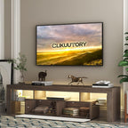 LED TV Stand with Storage for 75 Inch TVs - Brown and White.
