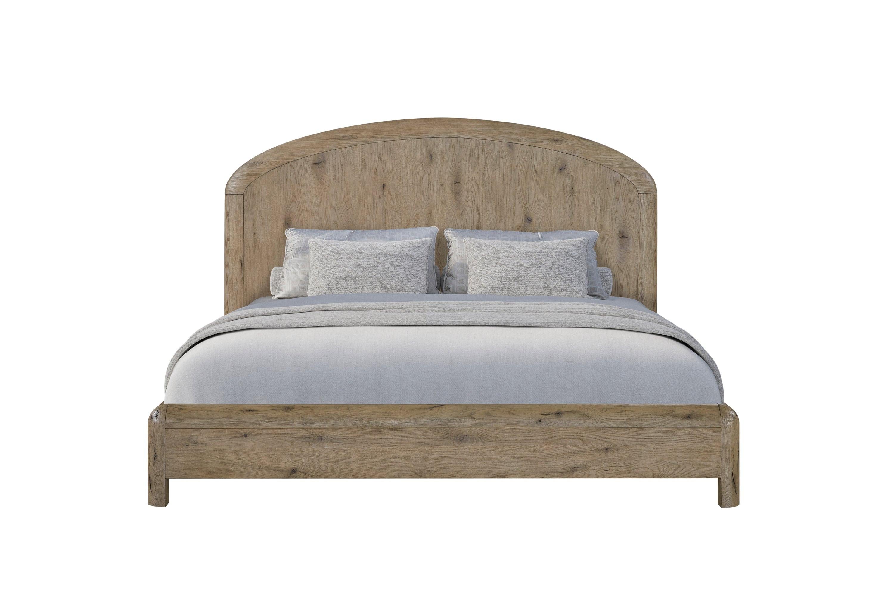 Knotty Oak Queen Panel Bed for Modern Bedrooms.
