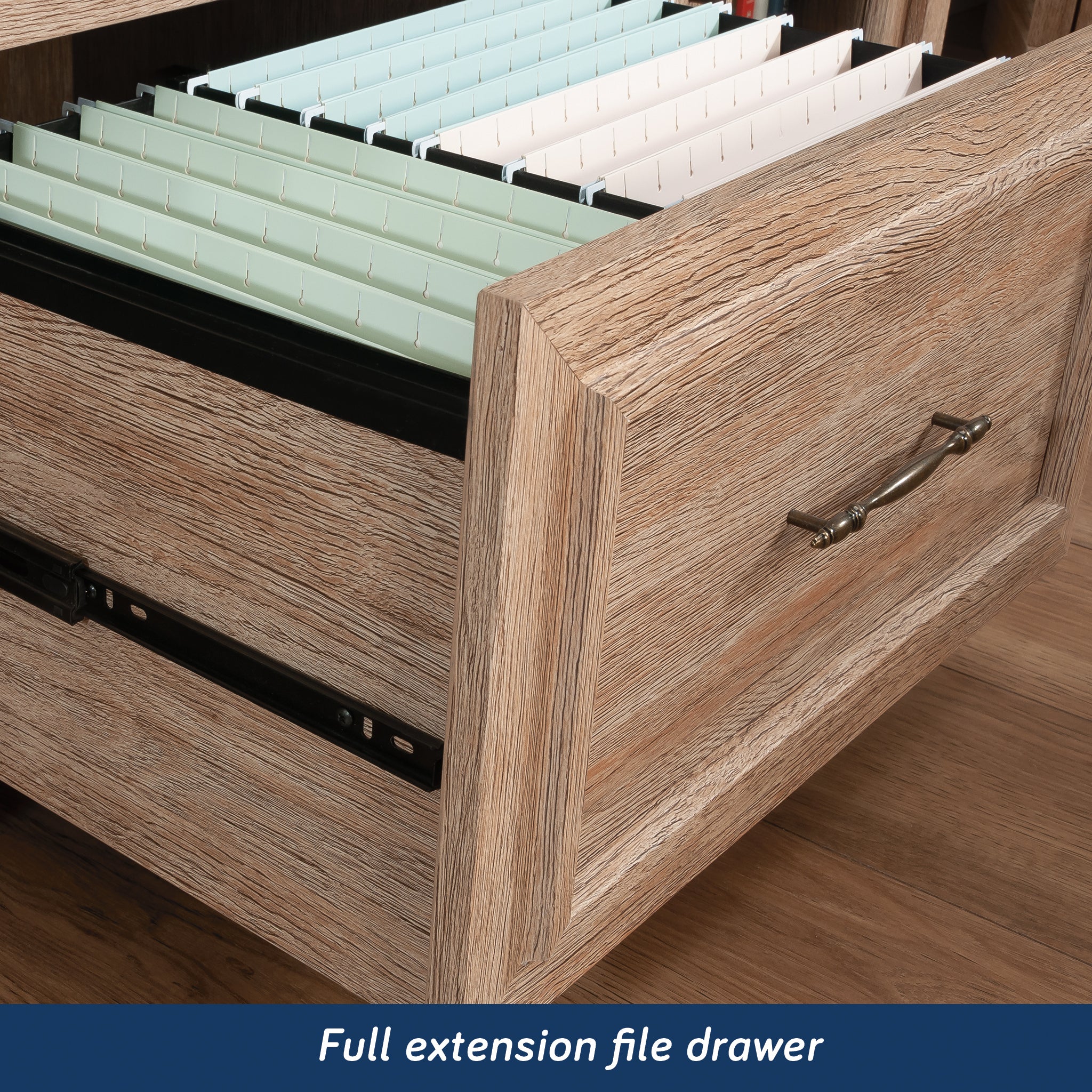 Full-extension file drawer in the Modern Office Credenza Set, designed for easy access and efficient document organization in office settings.