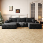 107-Inch Cloud Sectional Sofa with Ottoman in Plush Black Corduroy