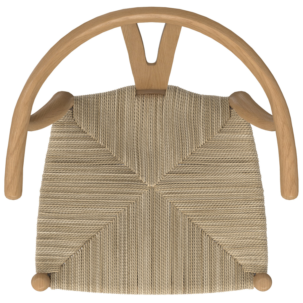 Hershey Dining Chairs Set of 2 - Ergonomic Design Wood top view of woven rope seat and curved wooden backrest in brown beech finish.