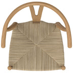 Hershey Dining Chairs Set of 2 - Ergonomic Design Wood top view of woven rope seat and curved wooden backrest in brown beech finish.