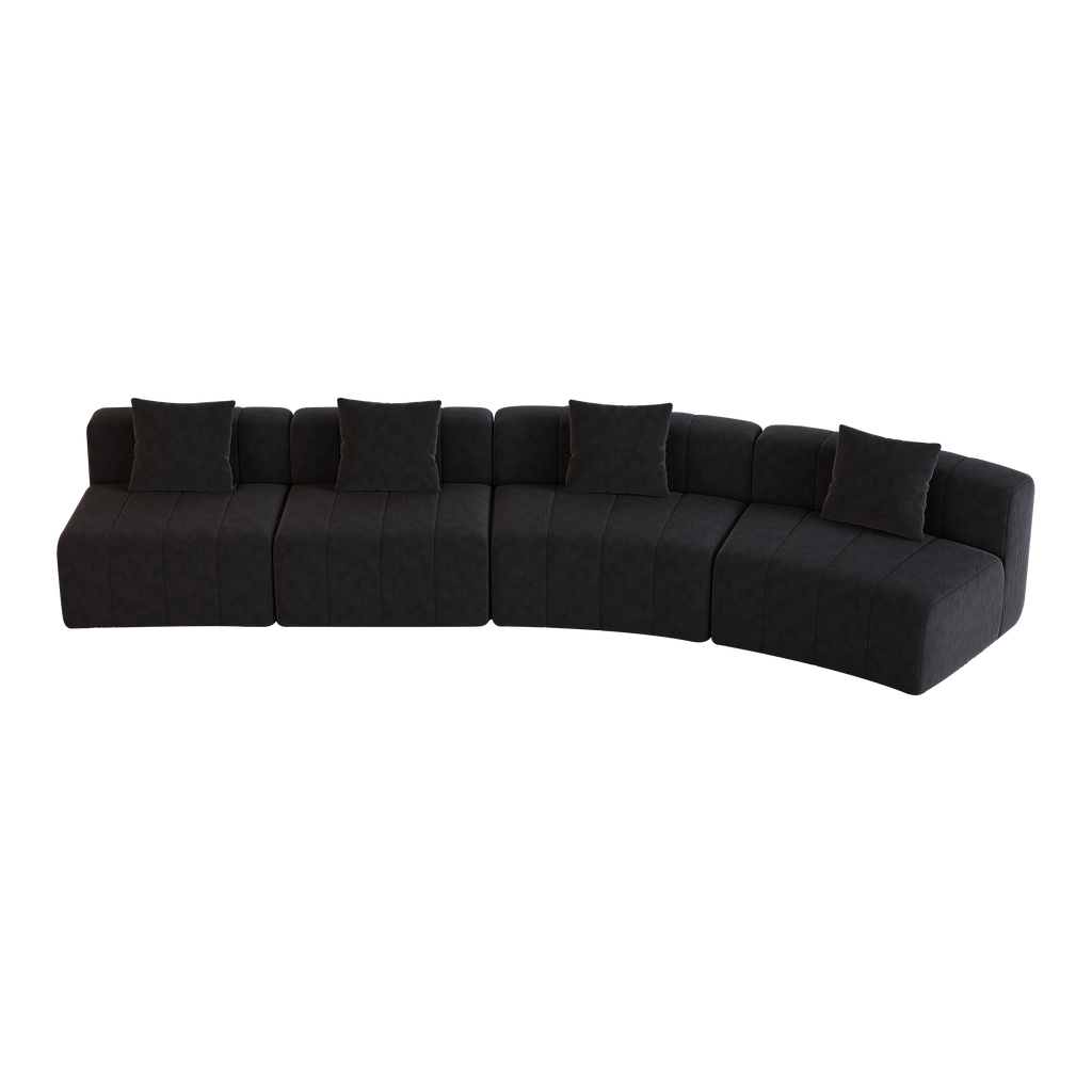 Chenille Curved Sectional Sofa with 4 Pillows.