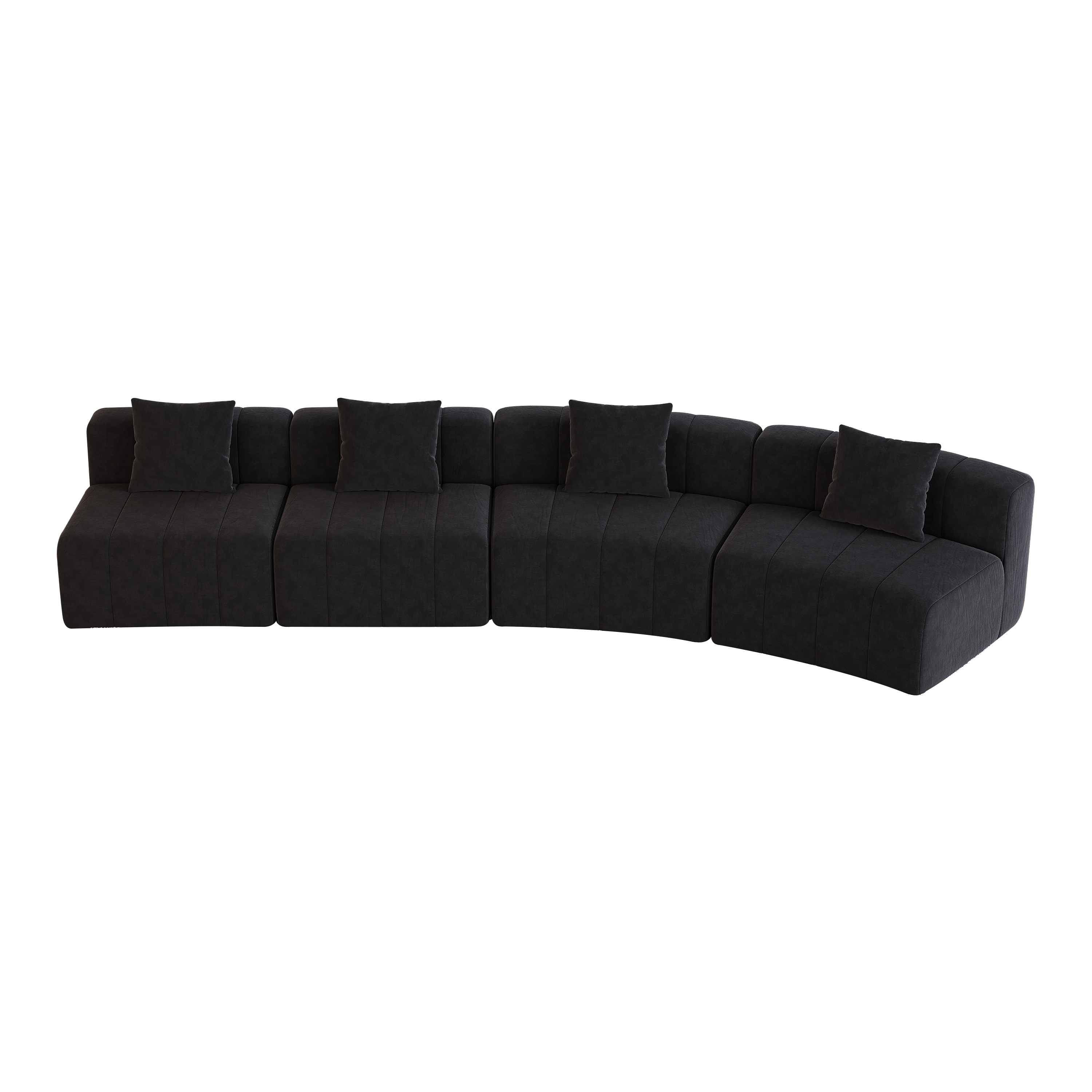 Chenille Curved Sectional Sofa with 4 Pillows.