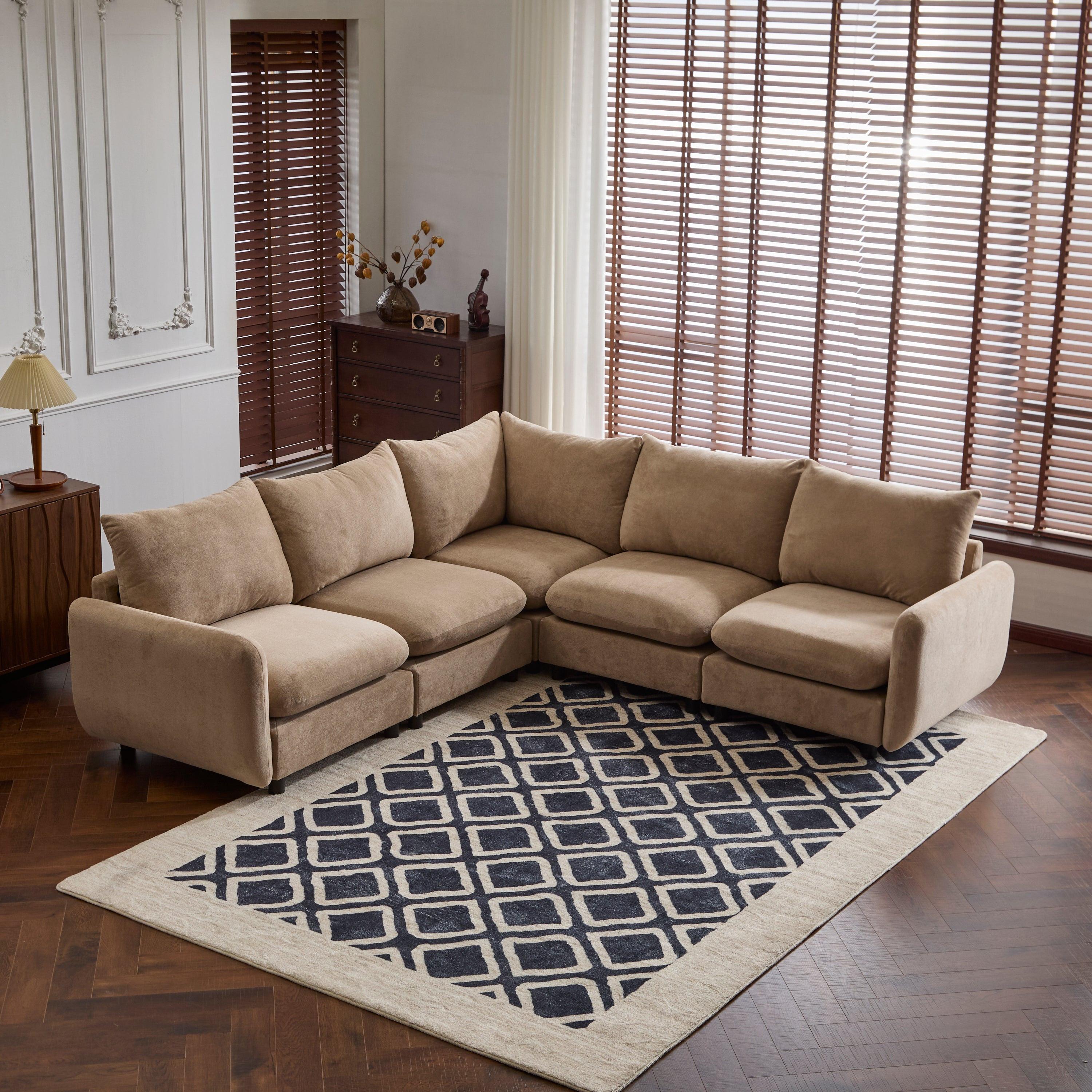 5-Piece L Shaped Modular Velvet Sofa for Living Room.