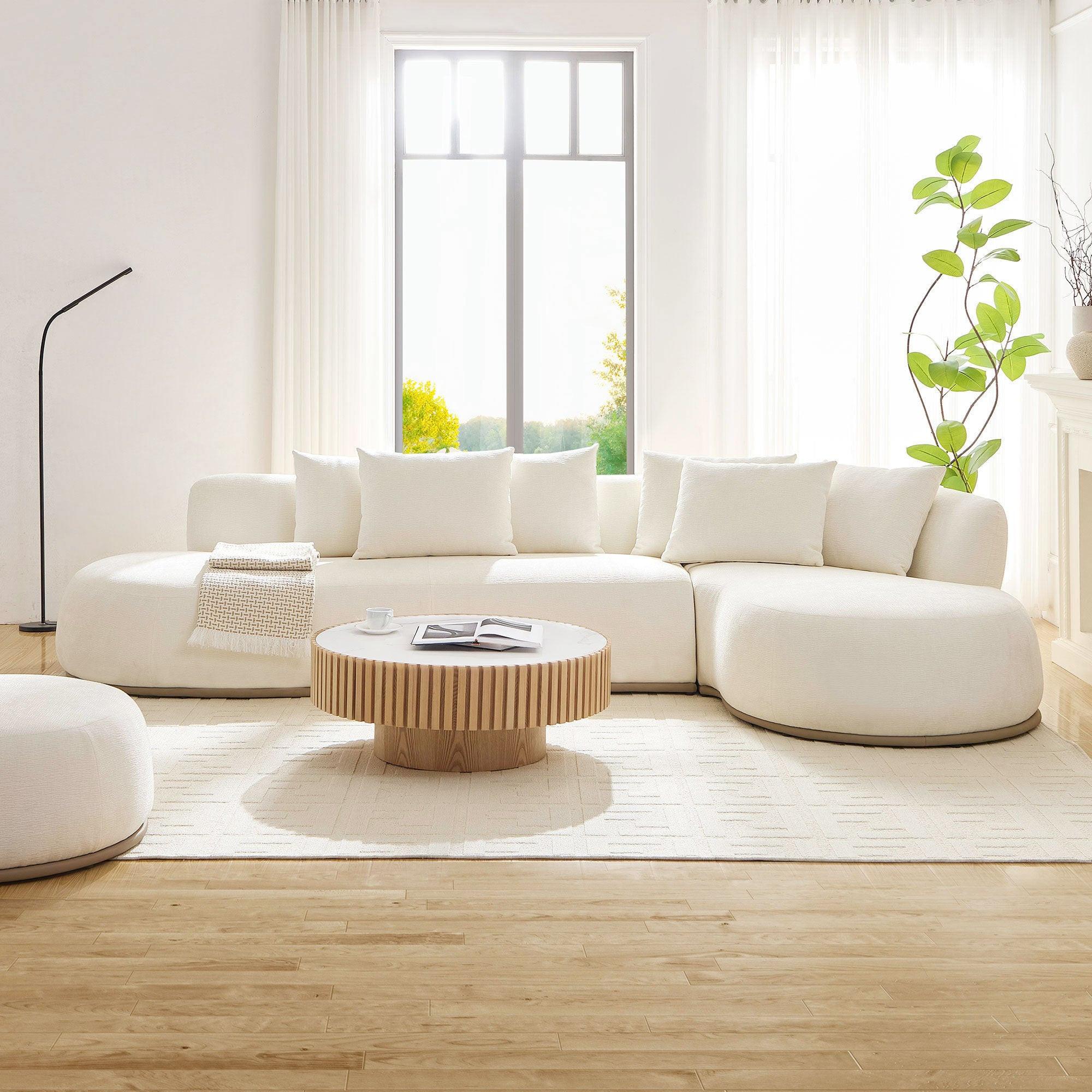 Oversized L-Shape Sectional Sofa with Right Chaise in Beige.