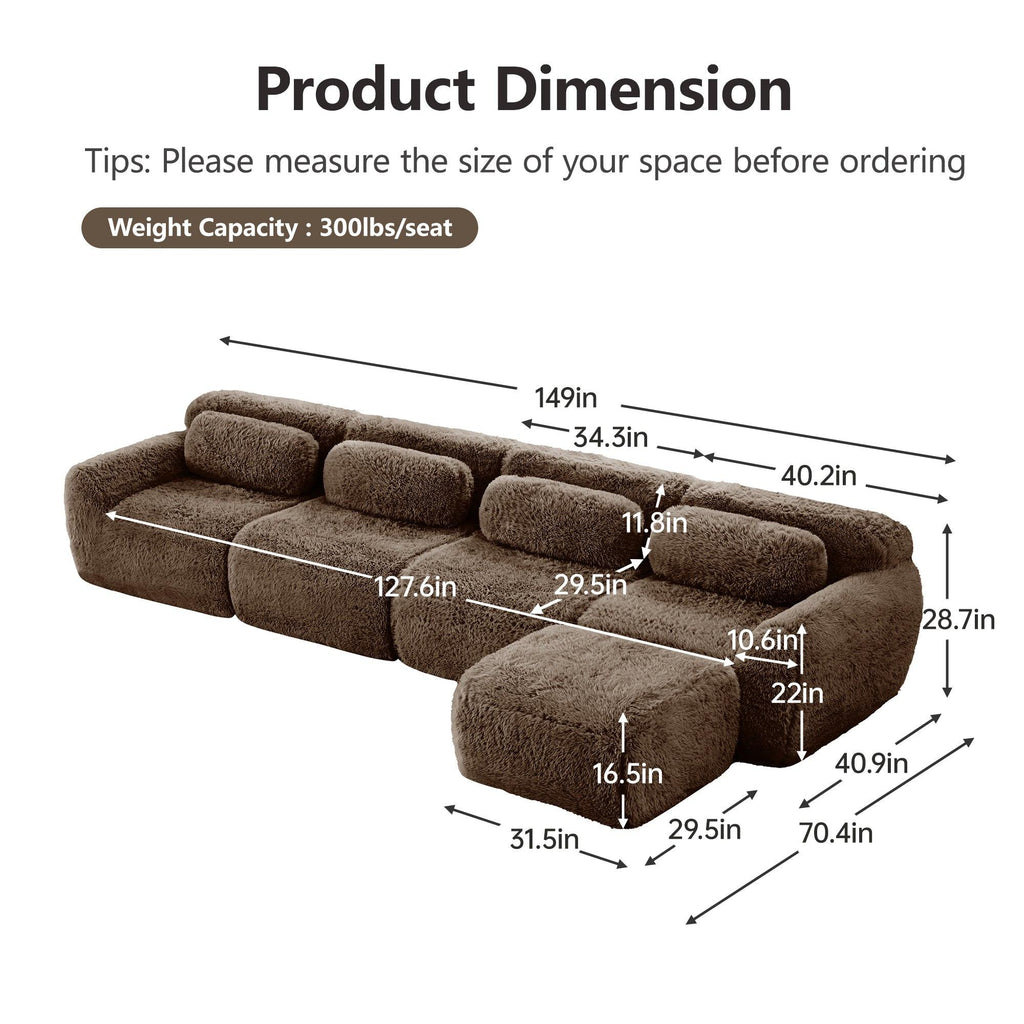 Modular Plush Fabric Sectional Sofa - No Assembly.