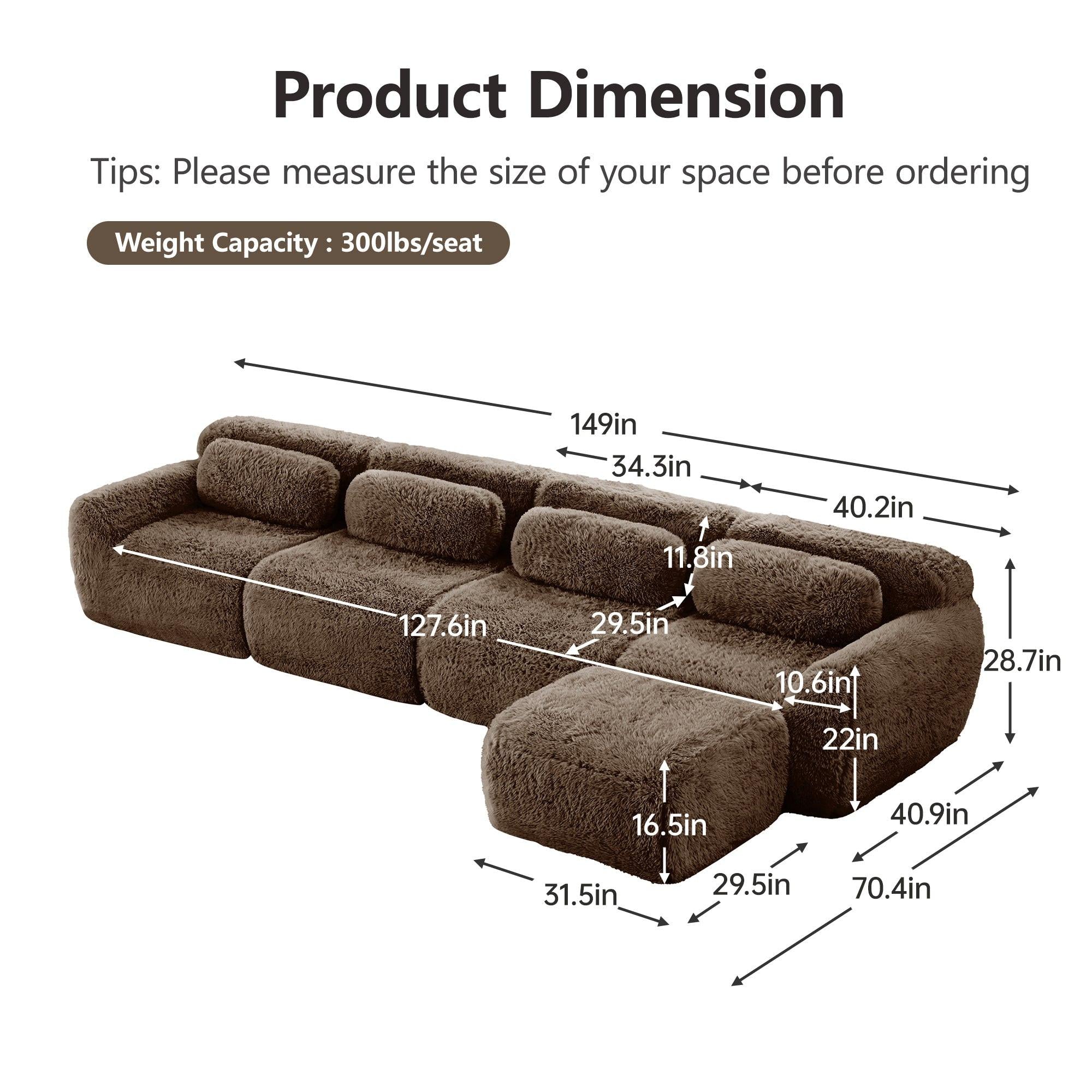 Modular Plush Fabric Sectional Sofa - No Assembly.