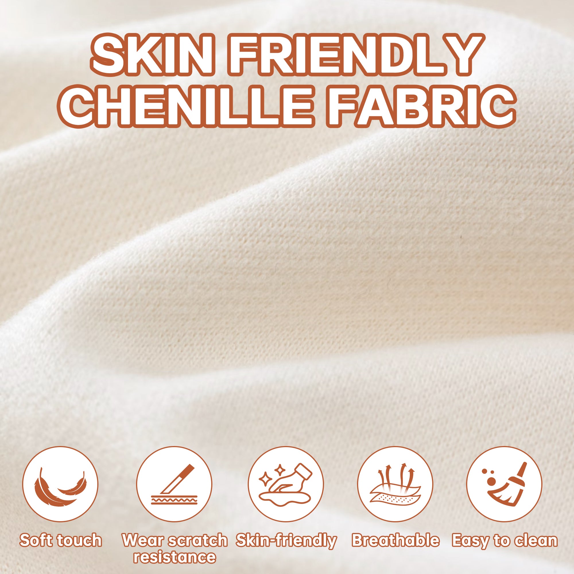 Close-up of skin-friendly chenille fabric used in L-Shaped Sectional Sofa, emphasizing softness, breathability, and easy maintenance.