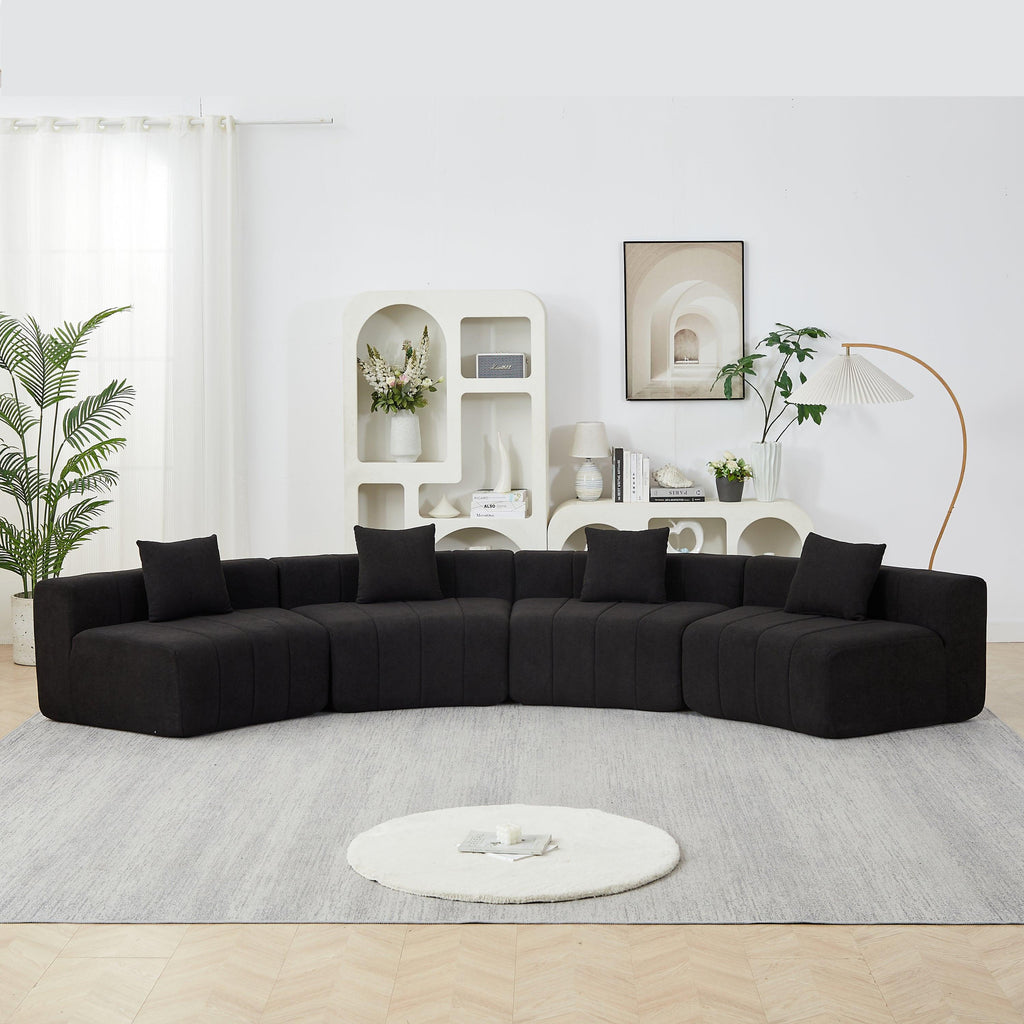 Chenille Curved Sectional Sofa with 4 Pillows for Relaxation.