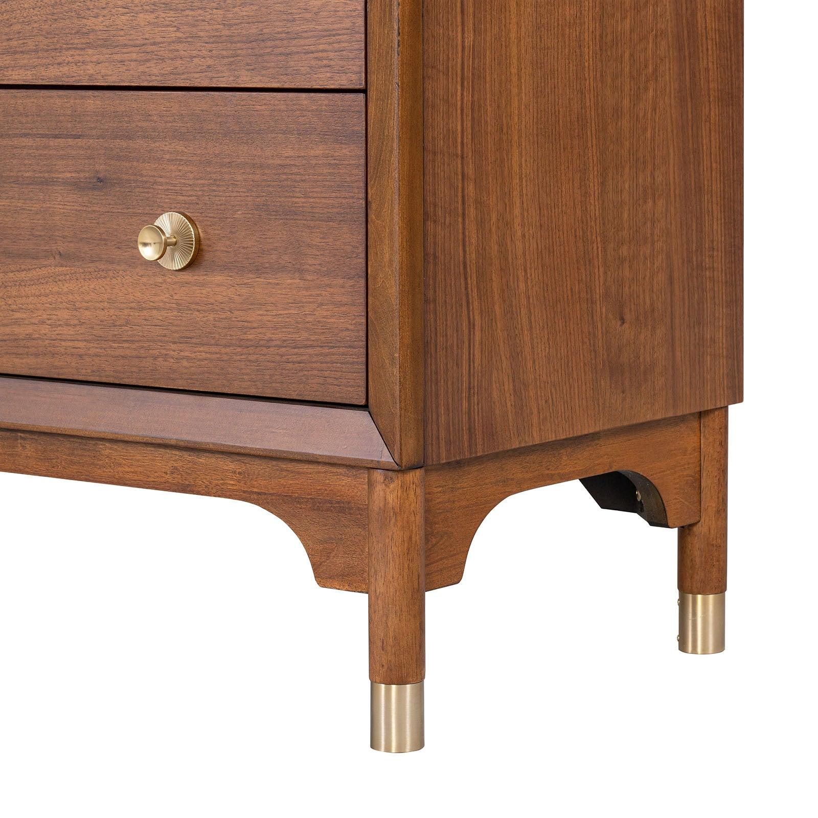 Mid Century Modern Nightstand with USB Port and Gold Legs.