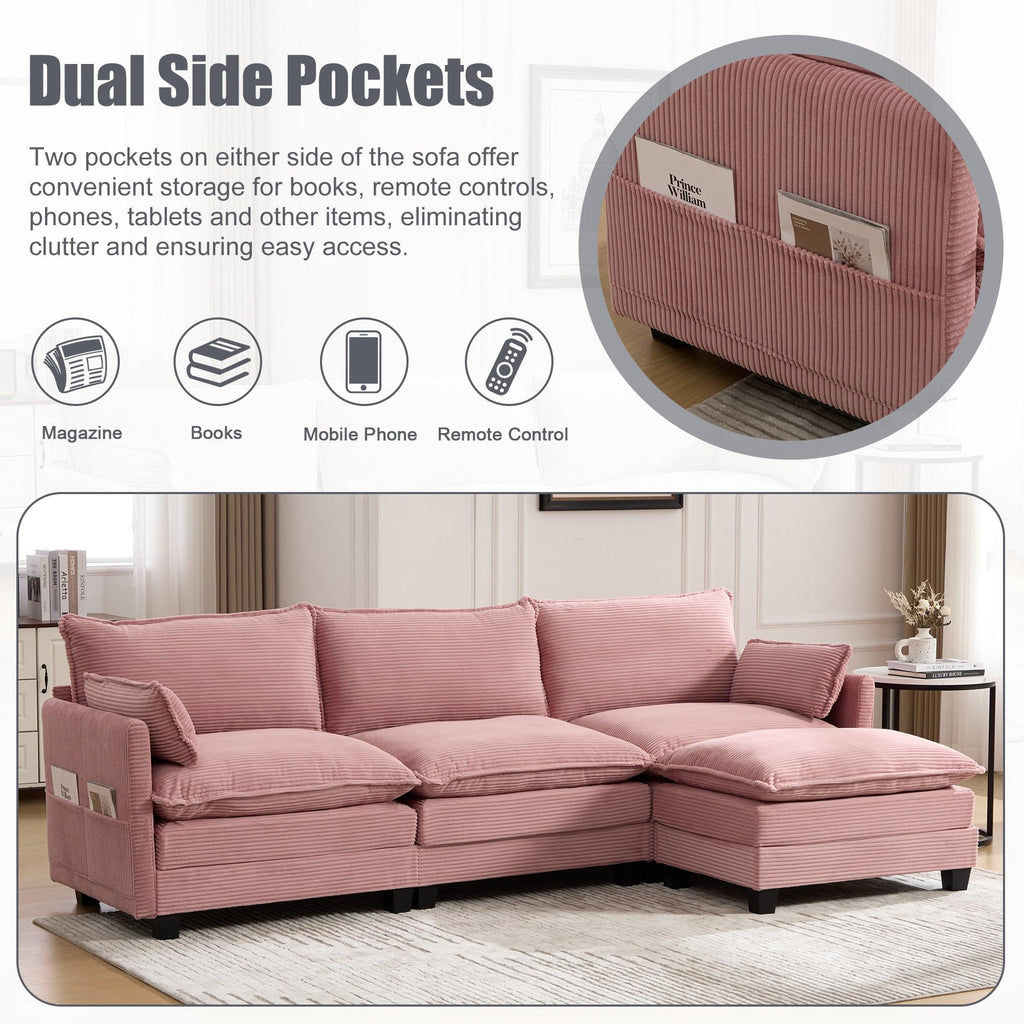 Oversized Modular Sectional Sofa with Movable Ottoman.