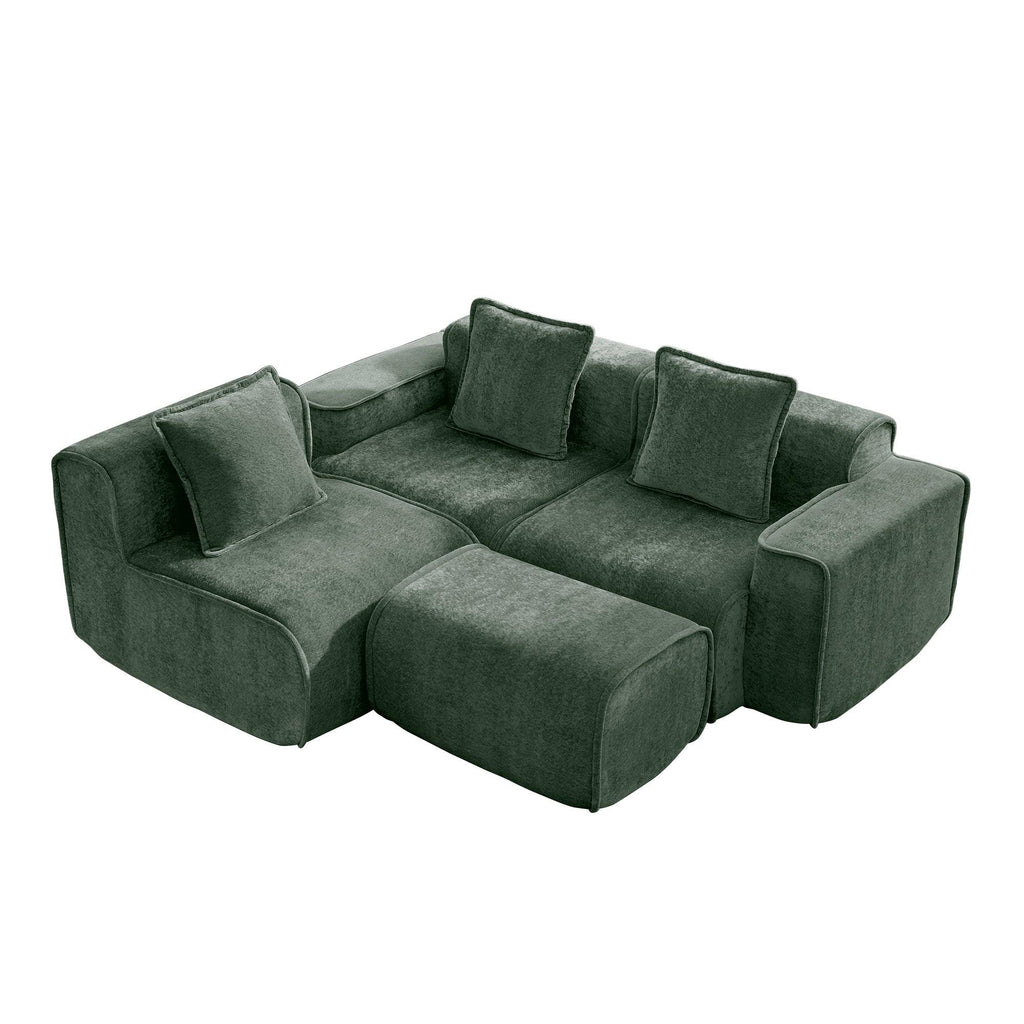 Modular Velvet Sectional Sofa with Ottoman - No Assembly.