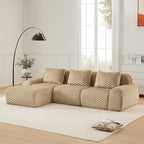 L-Shaped Modular Sectional Sofa - Light Camel with flannelette fabric in a bright living room, featuring wide cushions and a modern design.