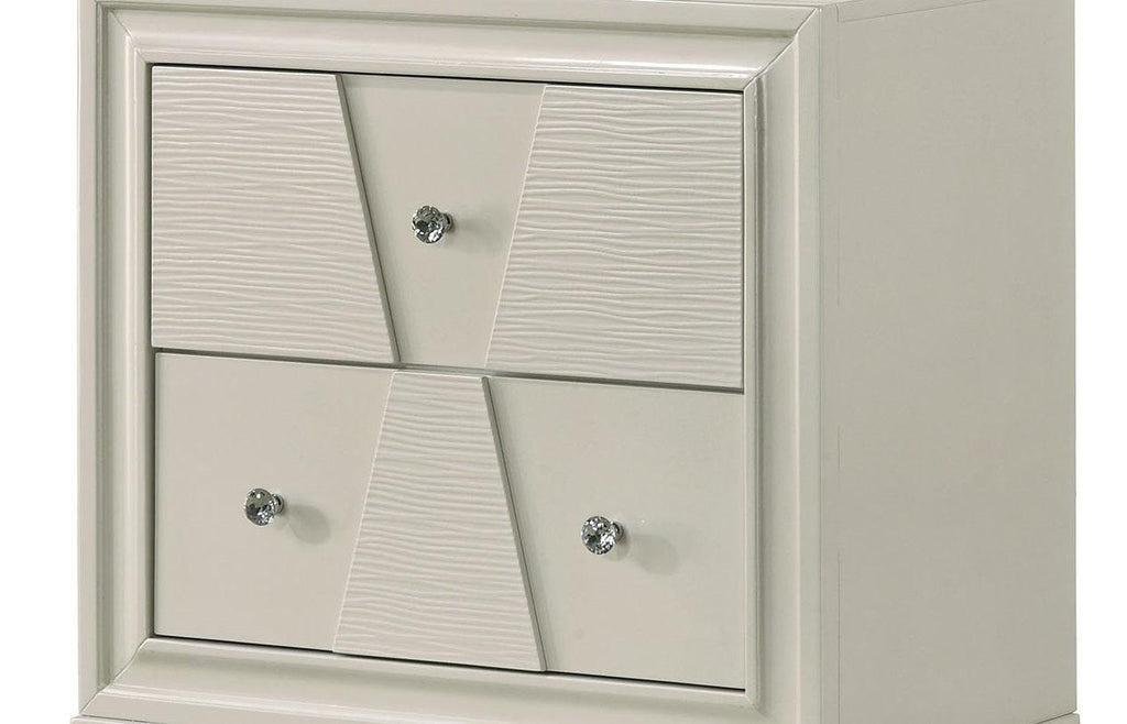 White Contemporary Nightstand with Textured Panels.