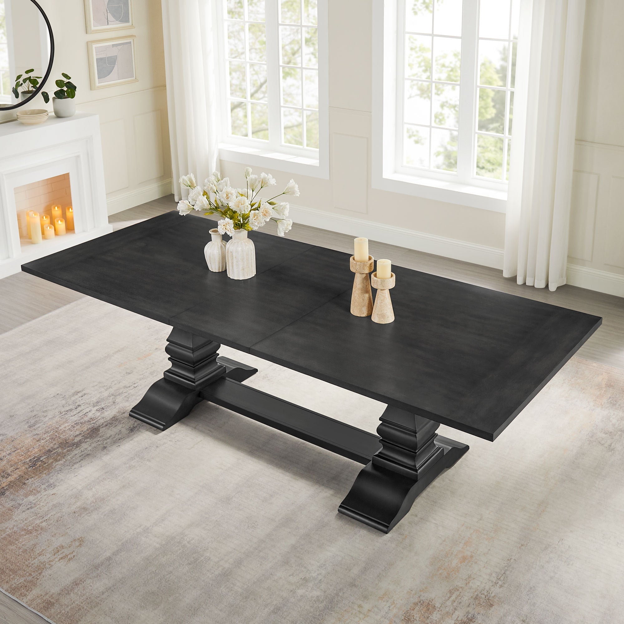 102.01 Inch Extendable Wooden Dining Table for 6 Persons,Long Expandable Dining Table,Mid Century Modern Large Kitchen Table,Rectangular Table for Living Room,Restaurant