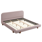 Pink Velvet Bed Frame with Brown Wood Legs - King Size.