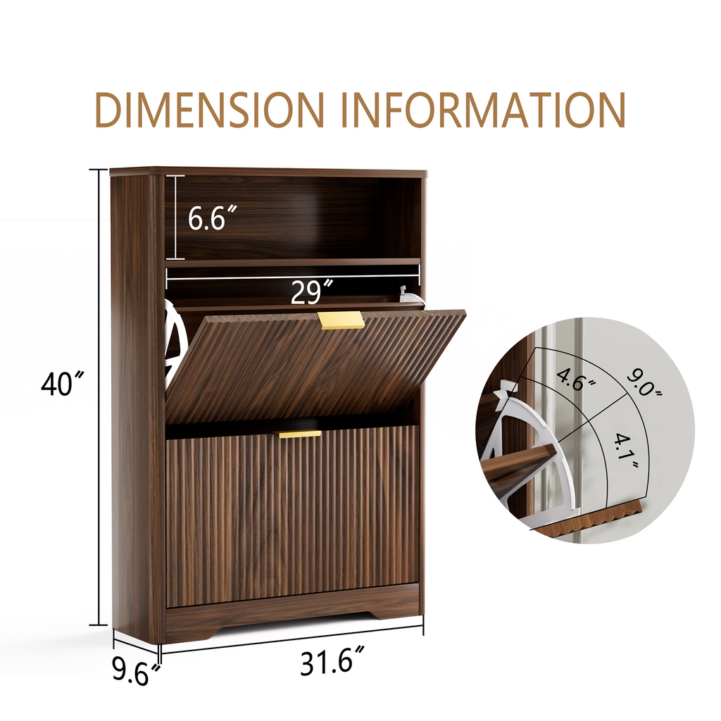 Shoe Storage Cabinet for Entryway with Flip Drawers - Walnut