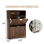 Shoe Storage Cabinet for Entryway with Flip Drawers - Walnut