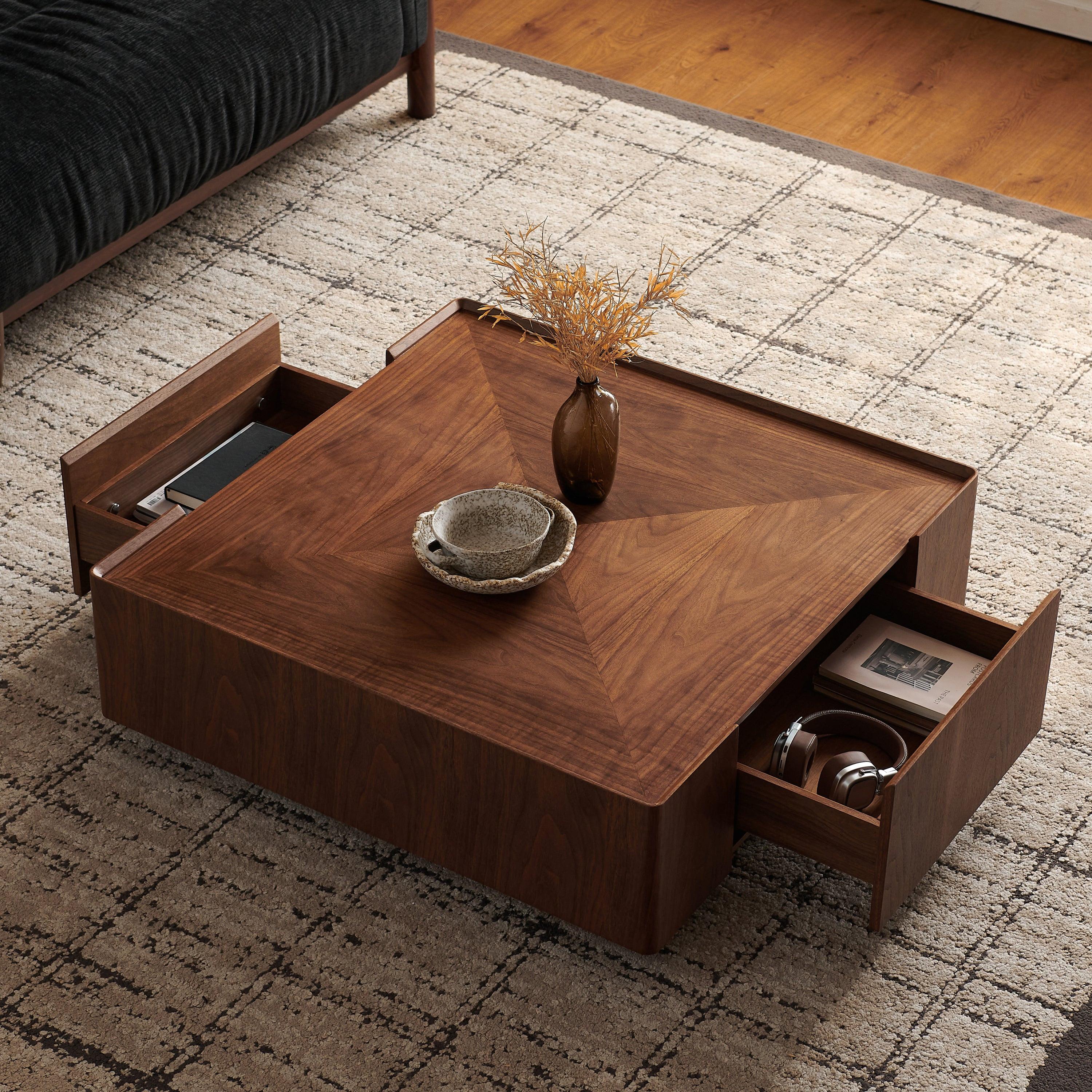 Square Walnut Coffee Table for Living Room.