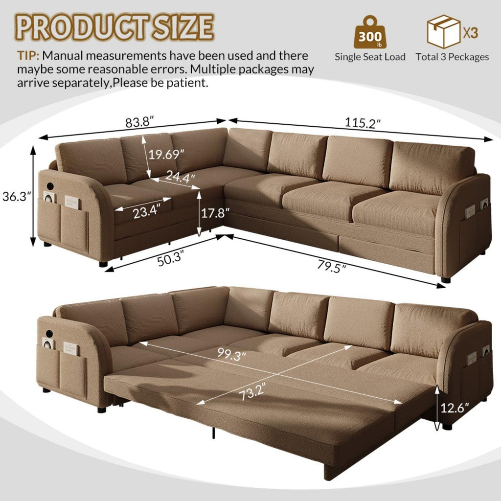L-Shaped Sofa Couch with Pull-Out Bed for Modern Living.