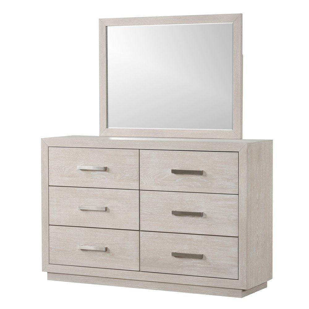 Light Gray Dresser with Mirror - Six Drawers Storage.