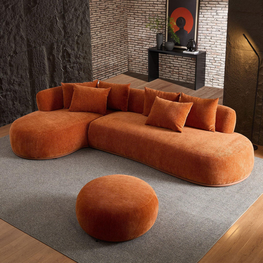 Oversized L-Shape Sofa with Ottoman in Orange.