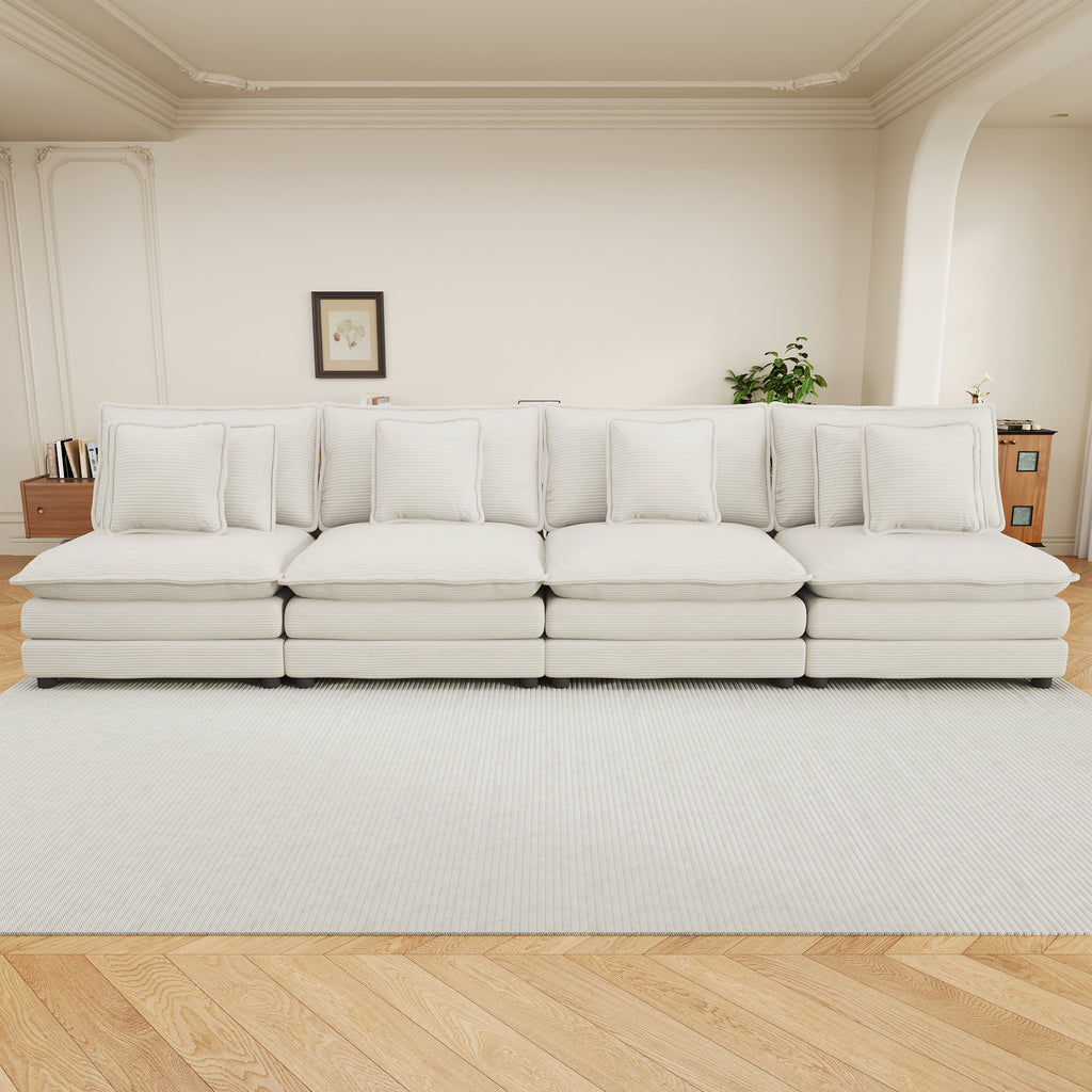 Modular Corduroy Sofa Beige - Stylish and Comfortable placed in a modern living room, showcasing its cozy and elegant design.