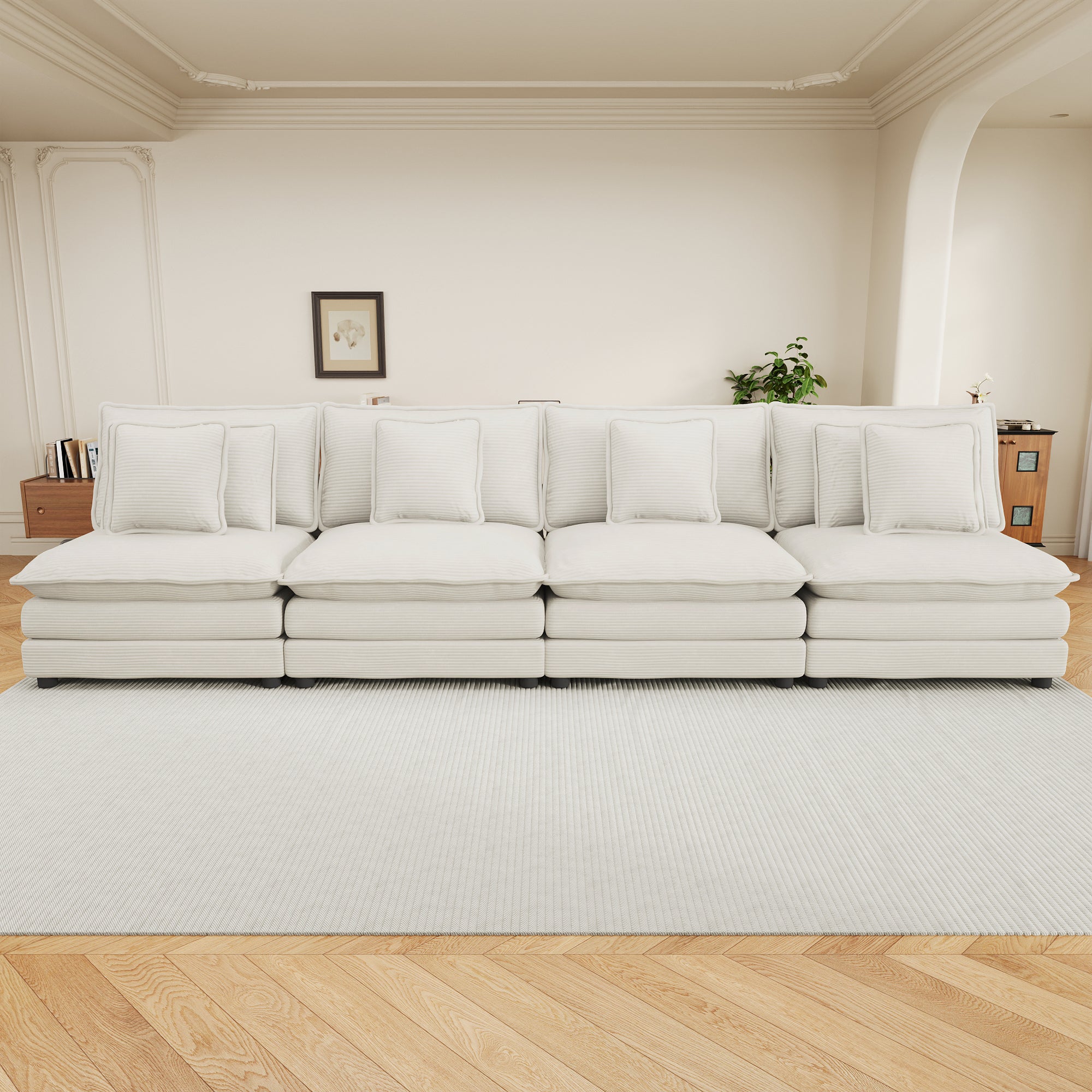 Modular Corduroy Sofa Beige - Stylish and Comfortable placed in a modern living room, showcasing its cozy and elegant design.