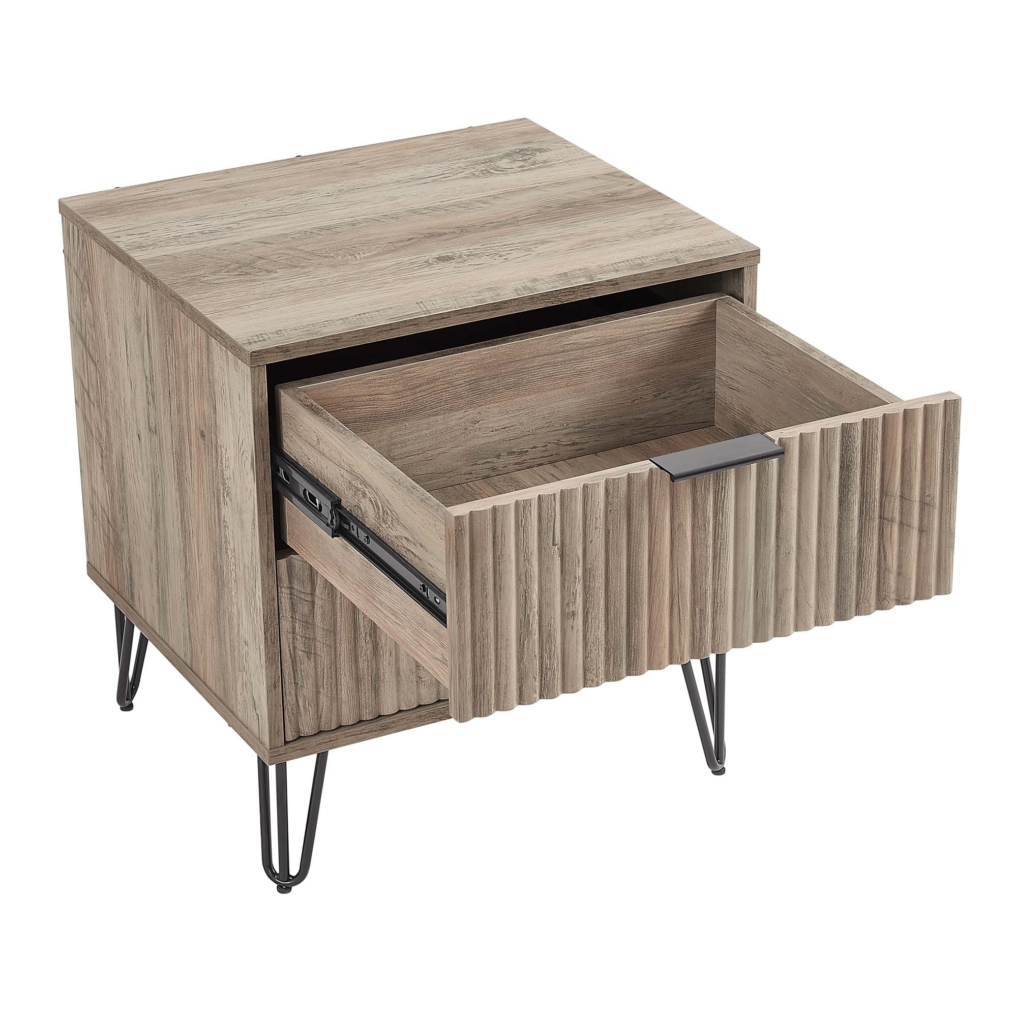 Dumbo 20' Fluted Nightstand in Rustic Gray (2-Drawer)